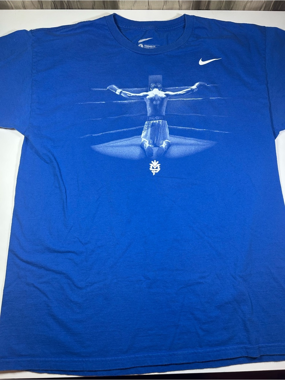 Nike Manny Pacquiao Men's Large L Boxing Blue Believe Praying Tee MP